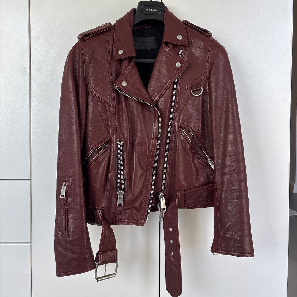 All Saints real leather jacket /burgundy